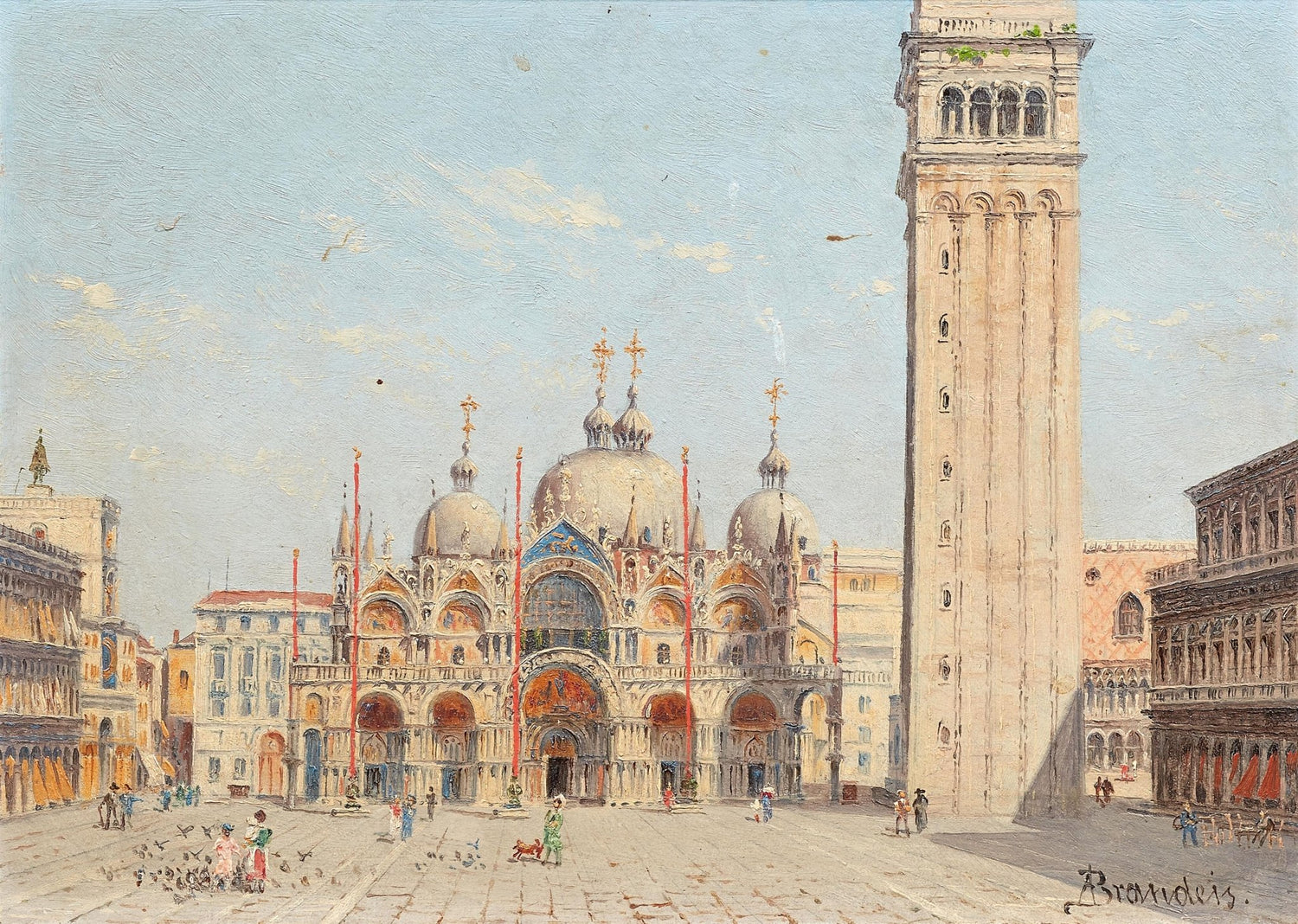 Hand-painted st. mark's basilica in venice square landscape oil painting on canvas