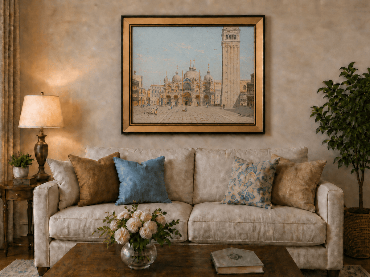 Landscape Oil Painting - St. Mark's Basilica in Venice Square