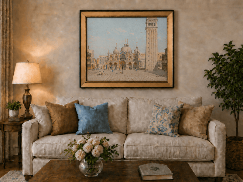 Landscape Oil Painting - St. Mark's Basilica in Venice Square