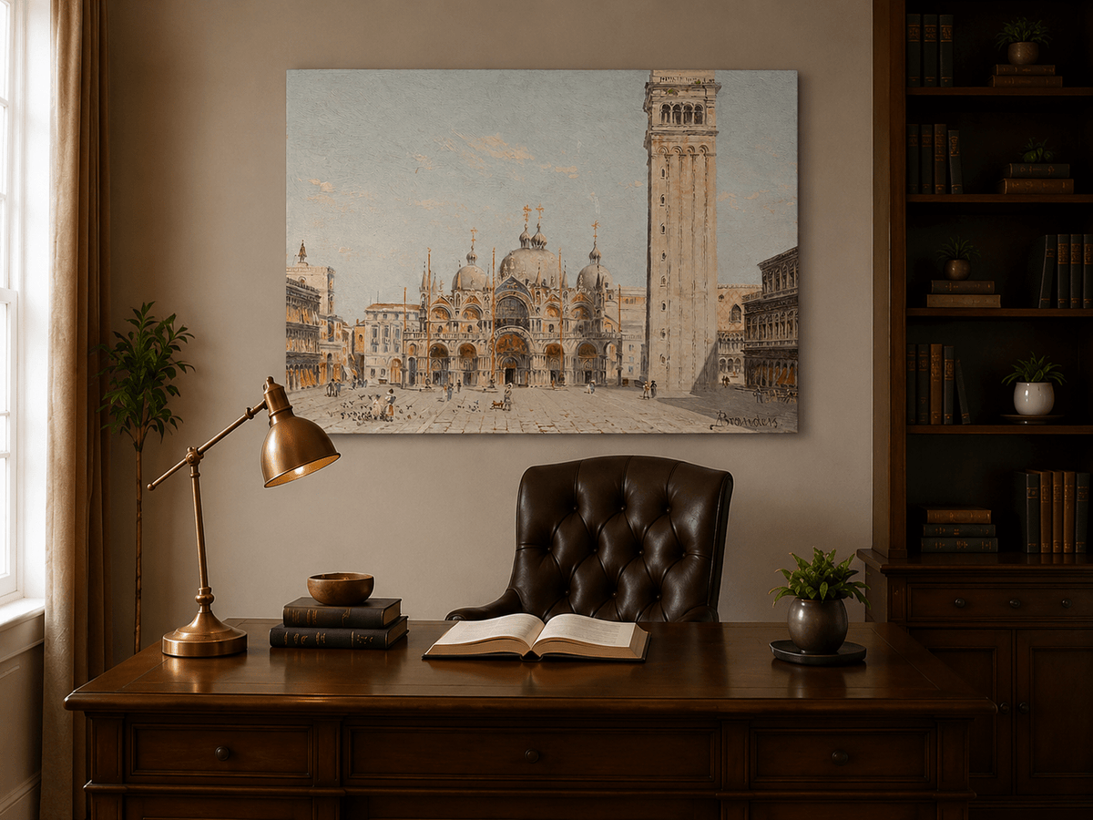 Landscape Oil Painting - St. Mark's Basilica in Venice Square