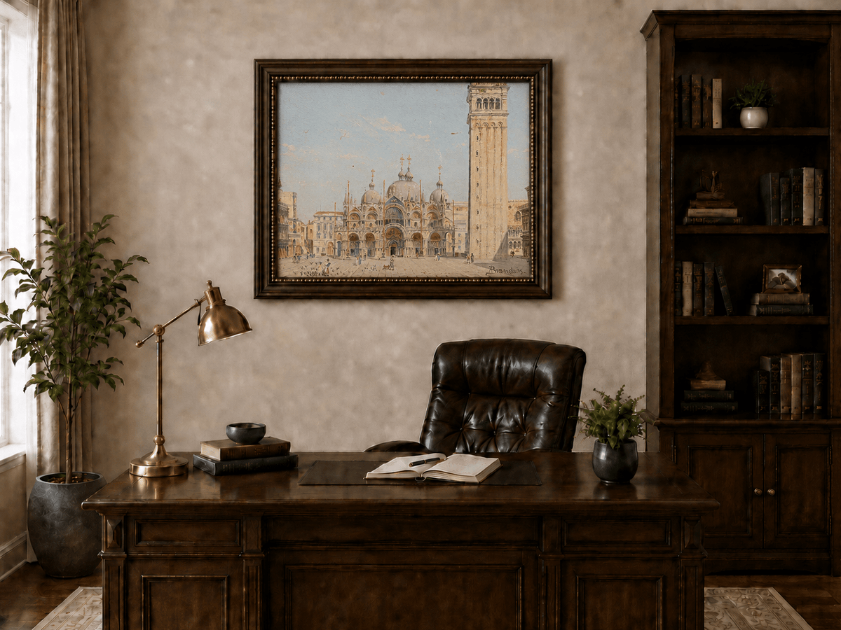 Landscape Oil Painting - St. Mark's Basilica in Venice Square
