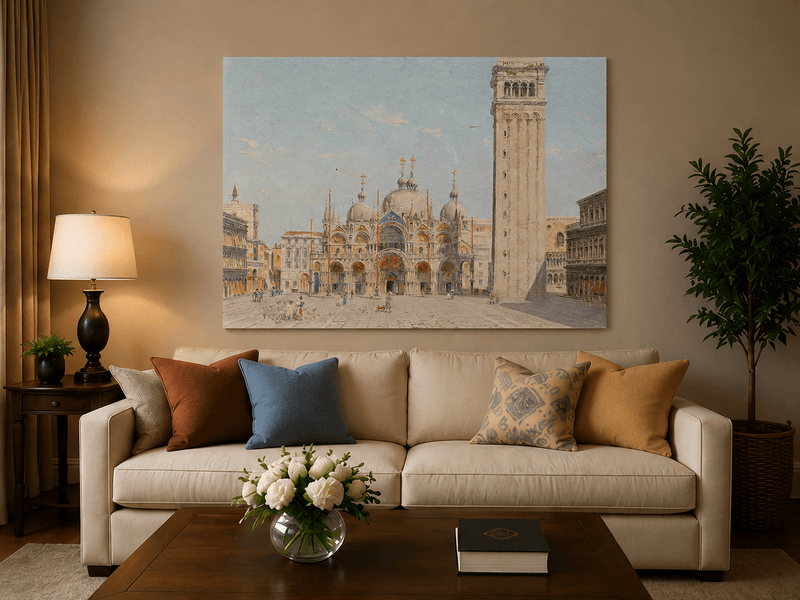 Landscape Oil Painting - St. Mark's Basilica in Venice Square