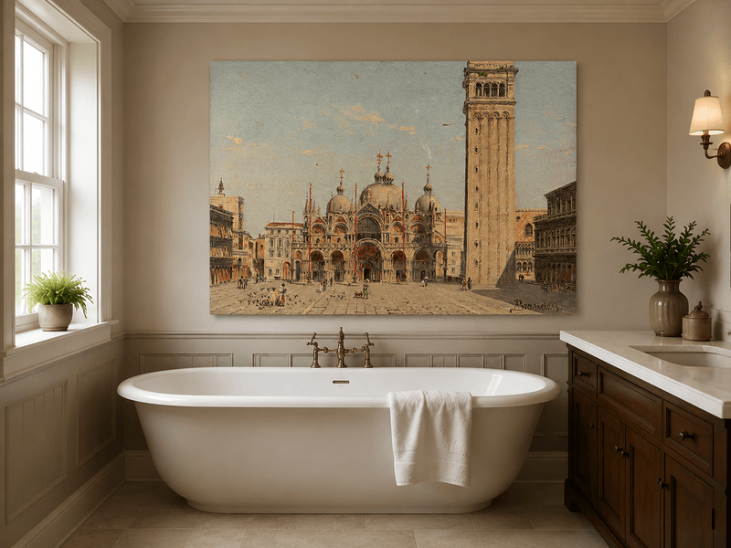 Landscape Oil Painting - St. Mark's Basilica in Venice Square