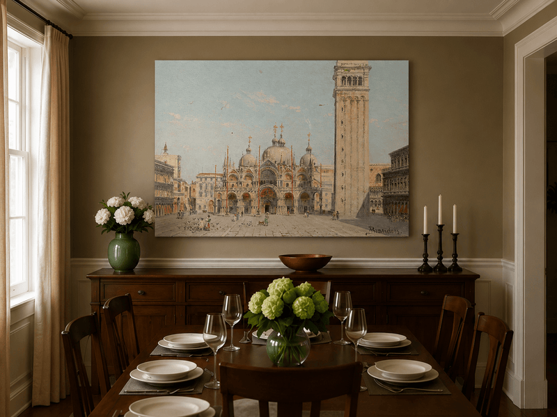 Landscape Oil Painting - St. Mark's Basilica in Venice Square