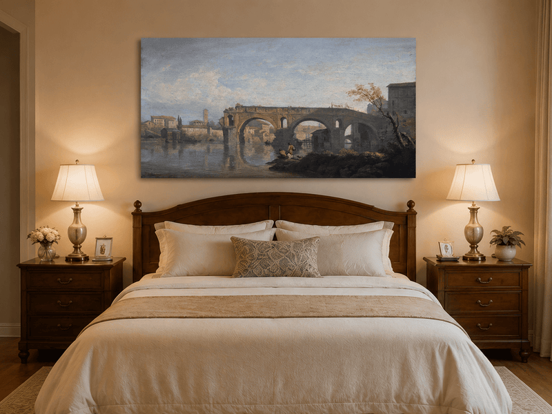 Peinture à l'huile de paysage - Gouffre rocheux spectaculaire avec personnages