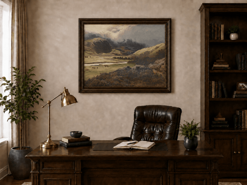 Landscape Oil Painting - Storm Clouds Over Highland Valley Cattle