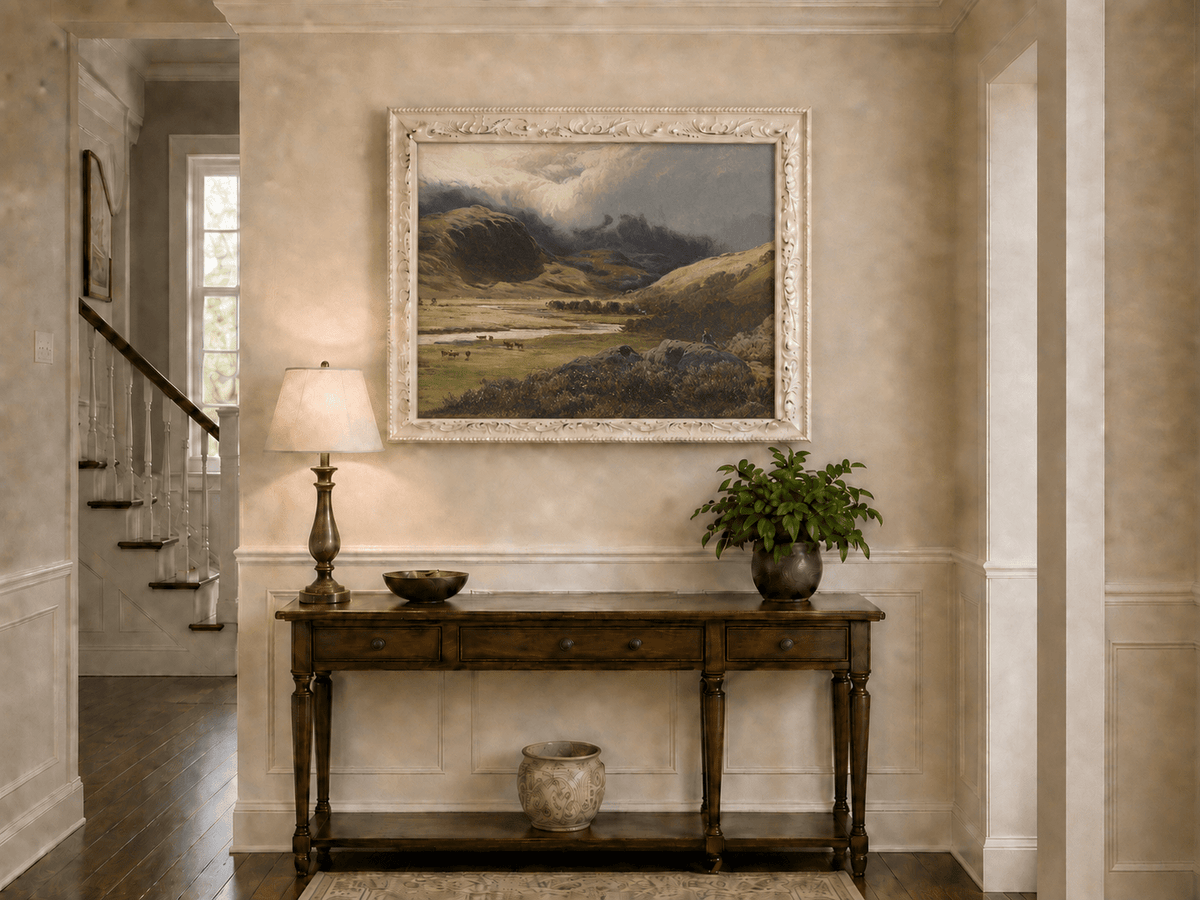 Landscape Oil Painting - Storm Clouds Over Highland Valley Cattle