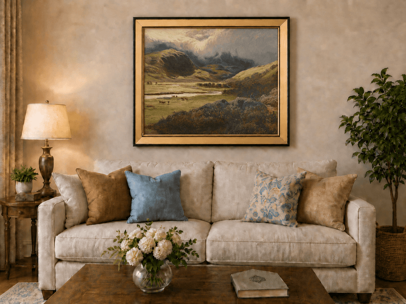 Landscape Oil Painting - Storm Clouds Over Highland Valley Cattle