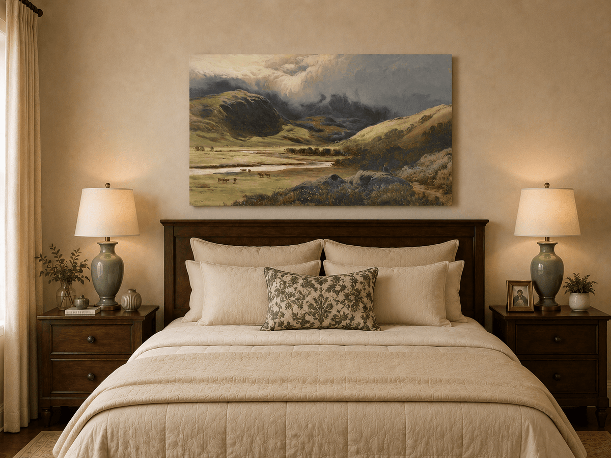 Landscape Oil Painting - Storm Clouds Over Highland Valley Cattle