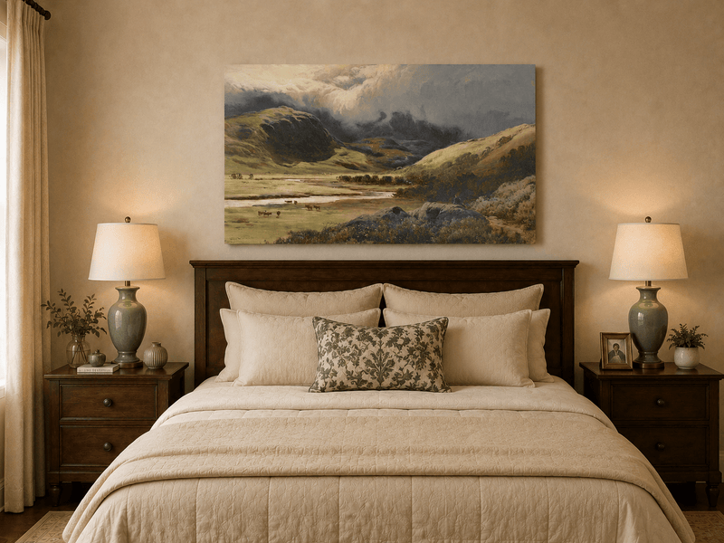 Landscape Oil Painting - Storm Clouds Over Highland Valley Cattle