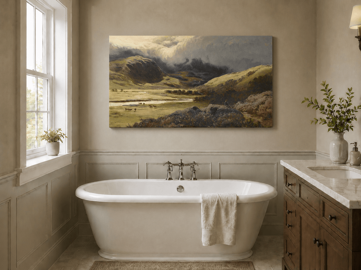 Landscape Oil Painting - Storm Clouds Over Highland Valley Cattle
