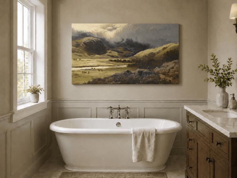 Landscape Oil Painting - Storm Clouds Over Highland Valley Cattle