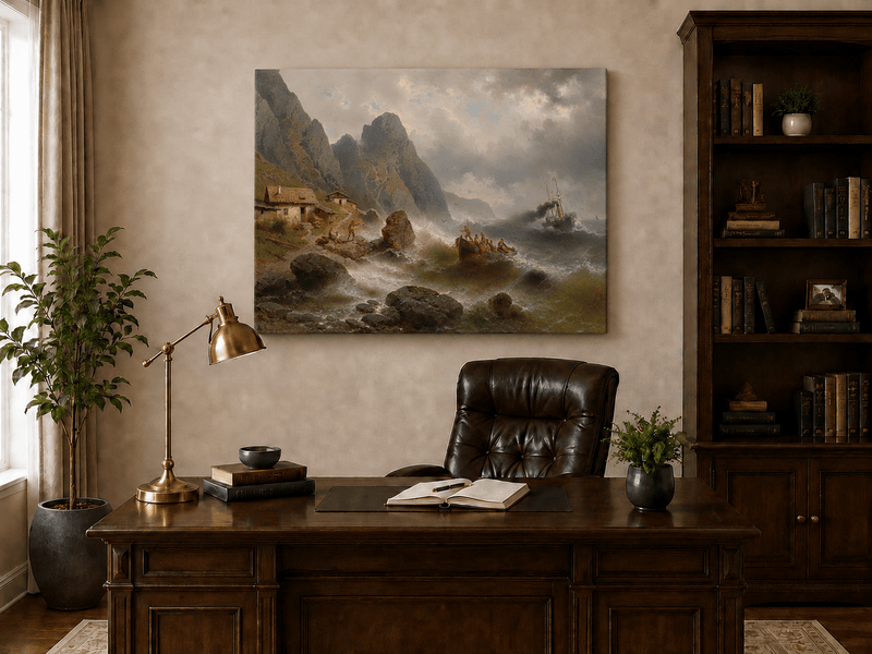 Landscape Oil Painting - Stormy Coast Fishermen | Hand-Painted
