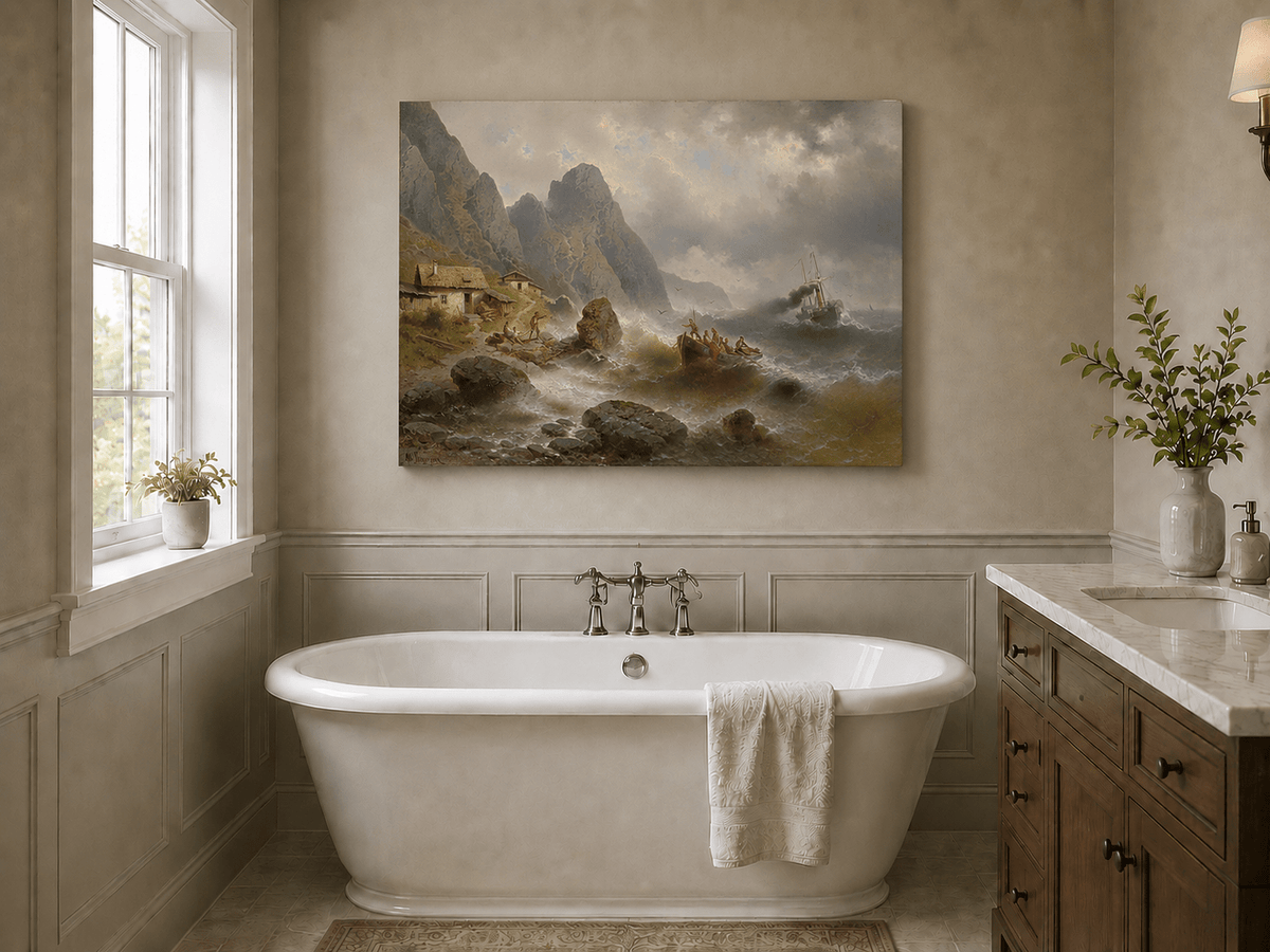 Landscape Oil Painting - Stormy Coast Fishermen | Hand-Painted