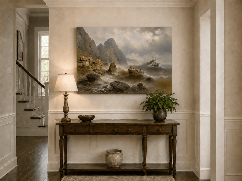 Landscape Oil Painting - Stormy Coast Fishermen | Hand-Painted
