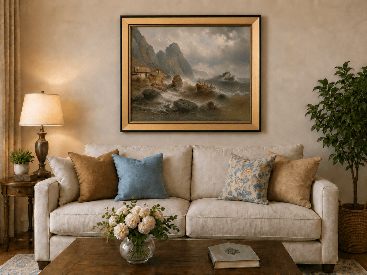 Landscape Oil Painting - Stormy Coast Fishermen | Hand-Painted