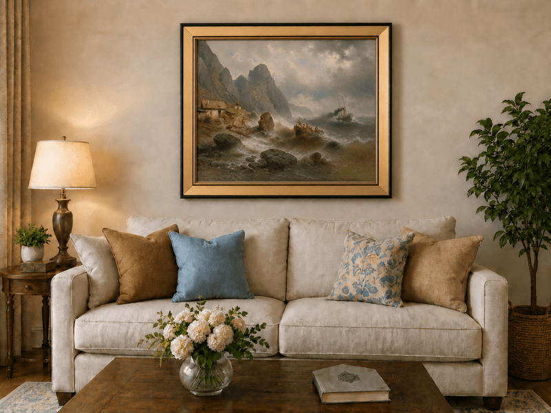 Landscape Oil Painting - Stormy Coast Fishermen | Hand-Painted