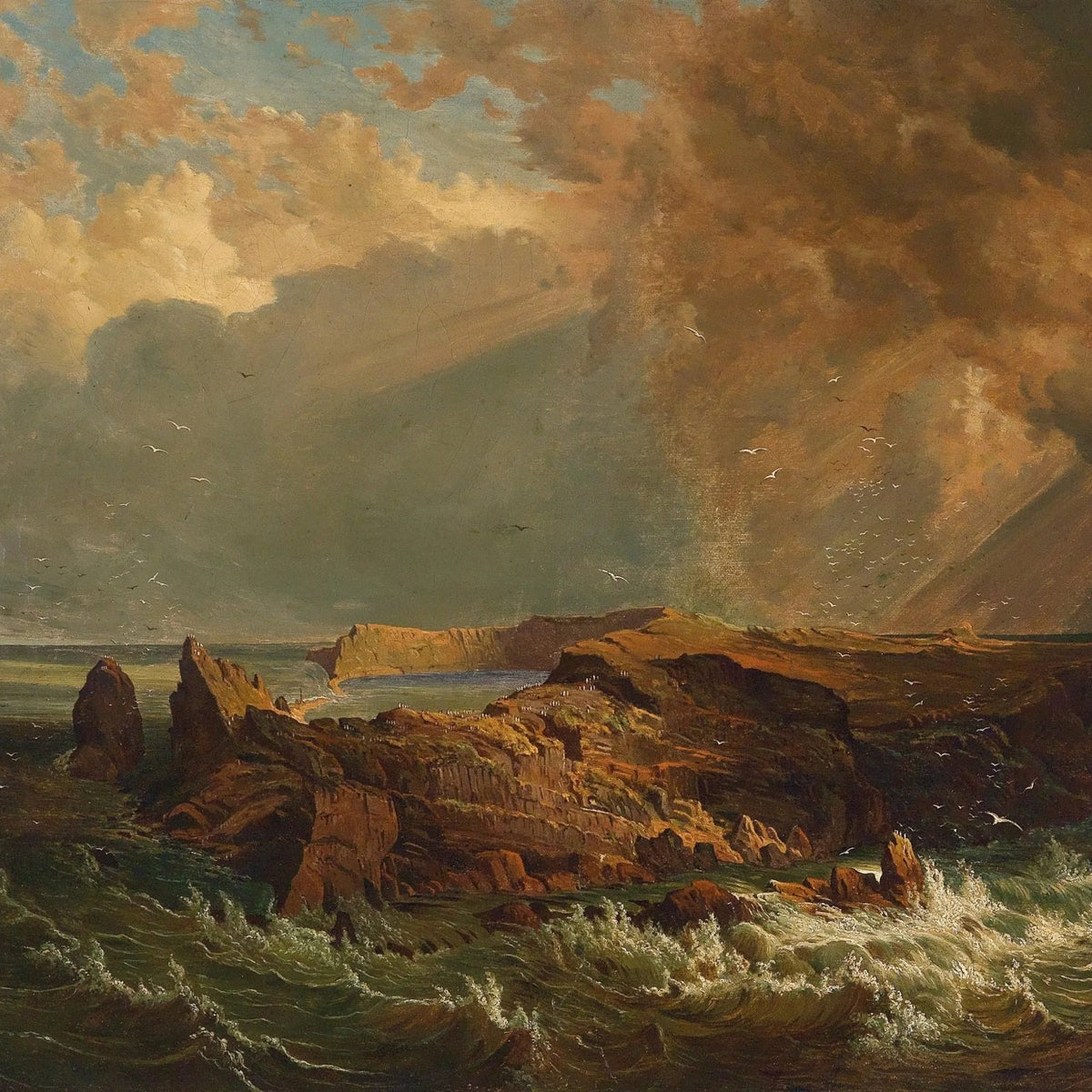 Landscape Oil Painting - Stormy Coastal Rocks with Waves - Oil Painting Haven