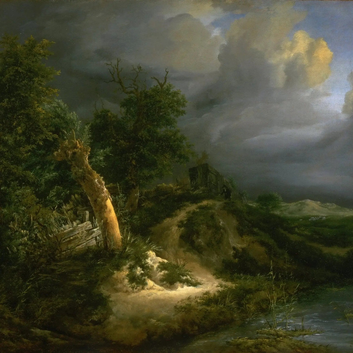 Landscape Oil Painting - Stormy Landscape with Trees and Waterbody - Oil Painting Haven