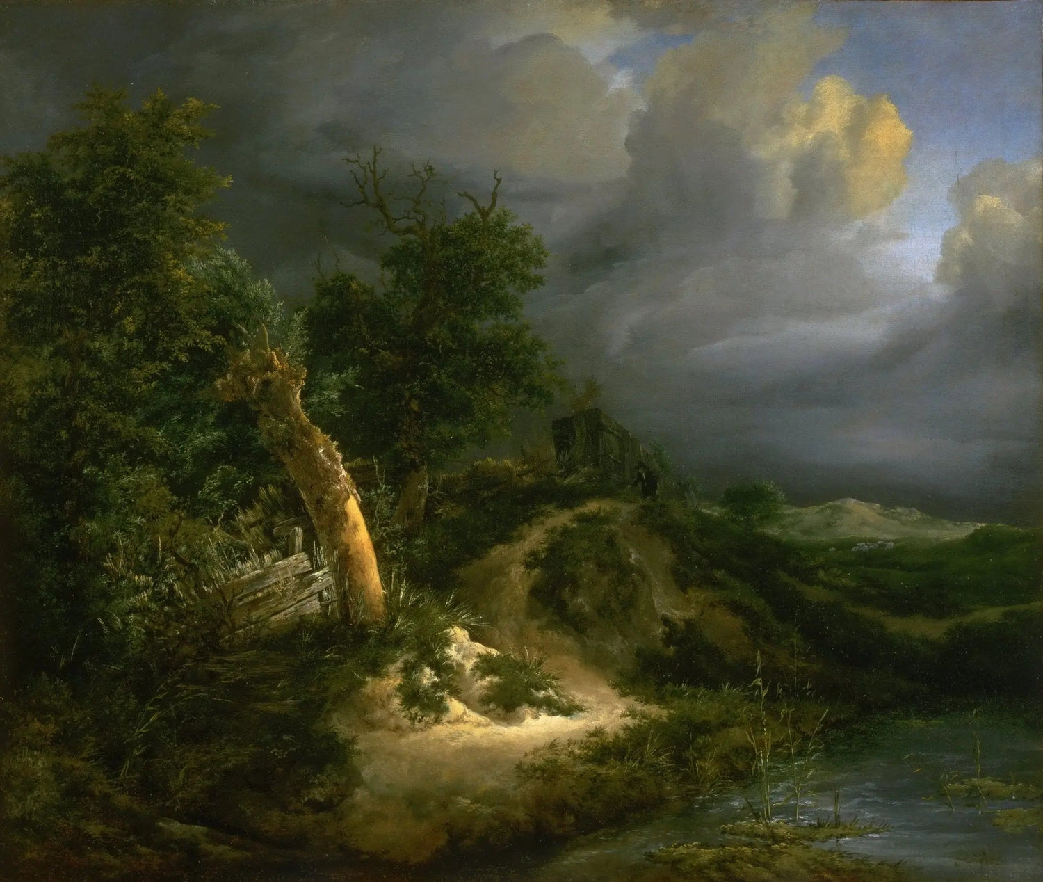 Landscape Oil Painting - Stormy Landscape with Trees and Waterbody - Oil Painting Haven