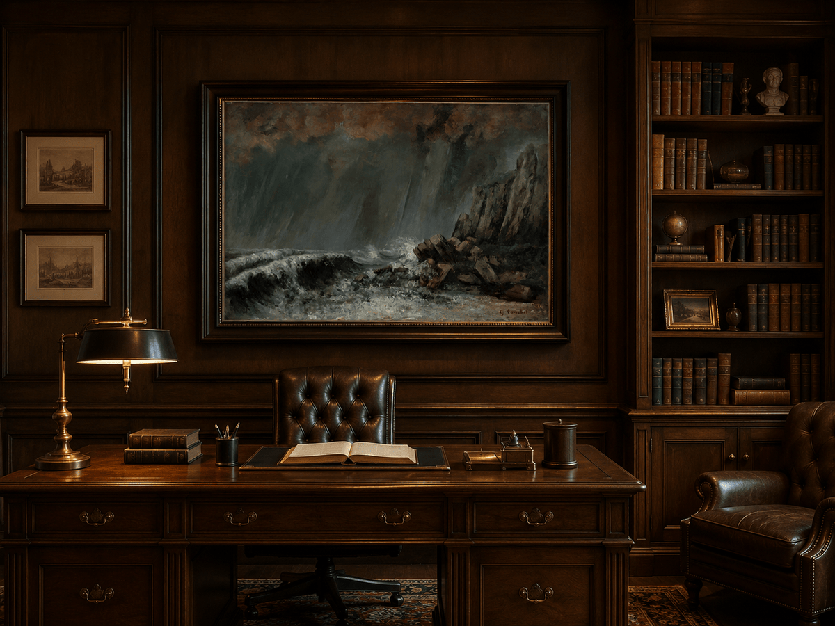 Landscape Oil Painting - Stormy Sea Cliffs and Crashing Waves