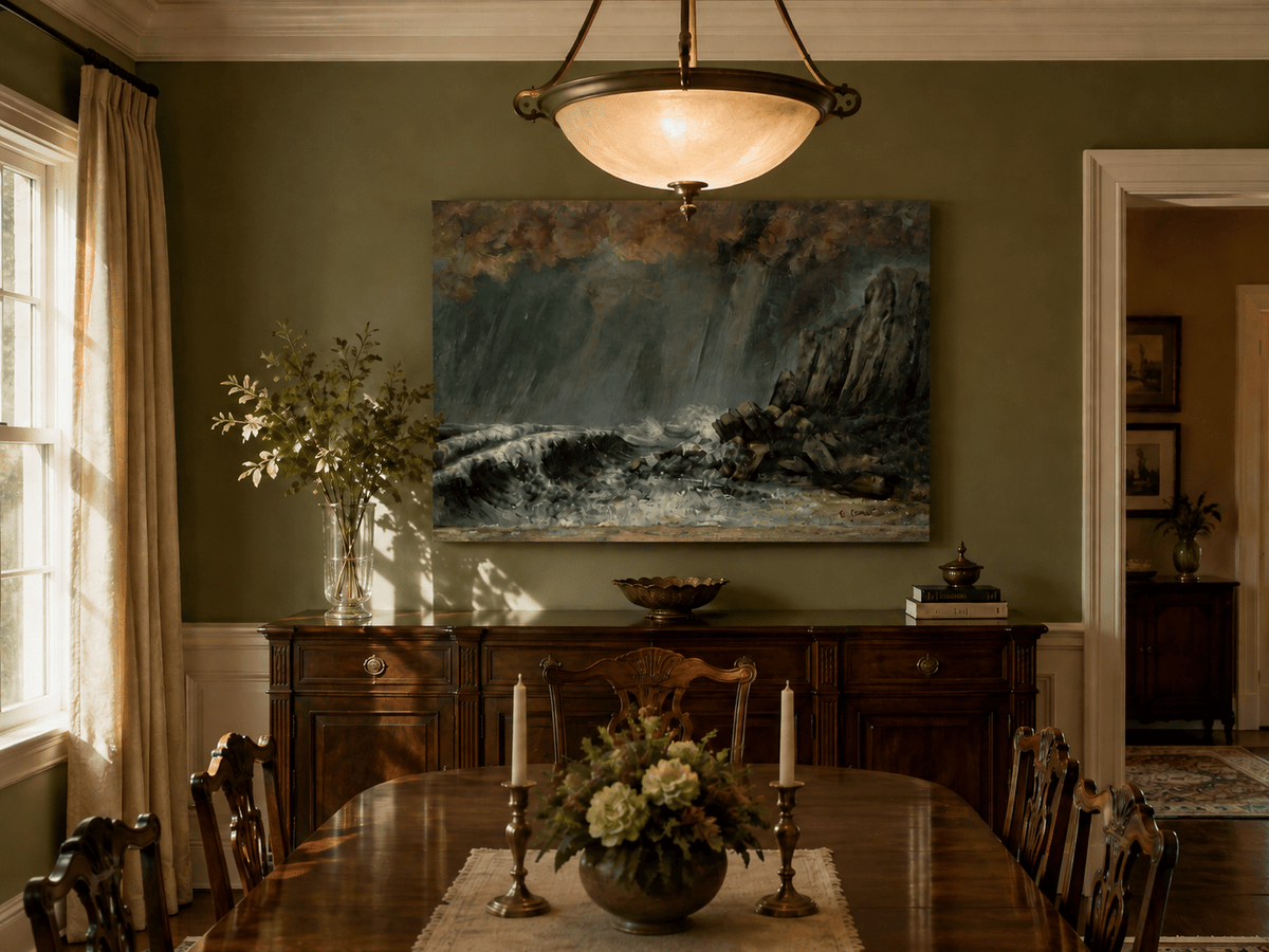 Landscape Oil Painting - Stormy Sea Cliffs and Crashing Waves