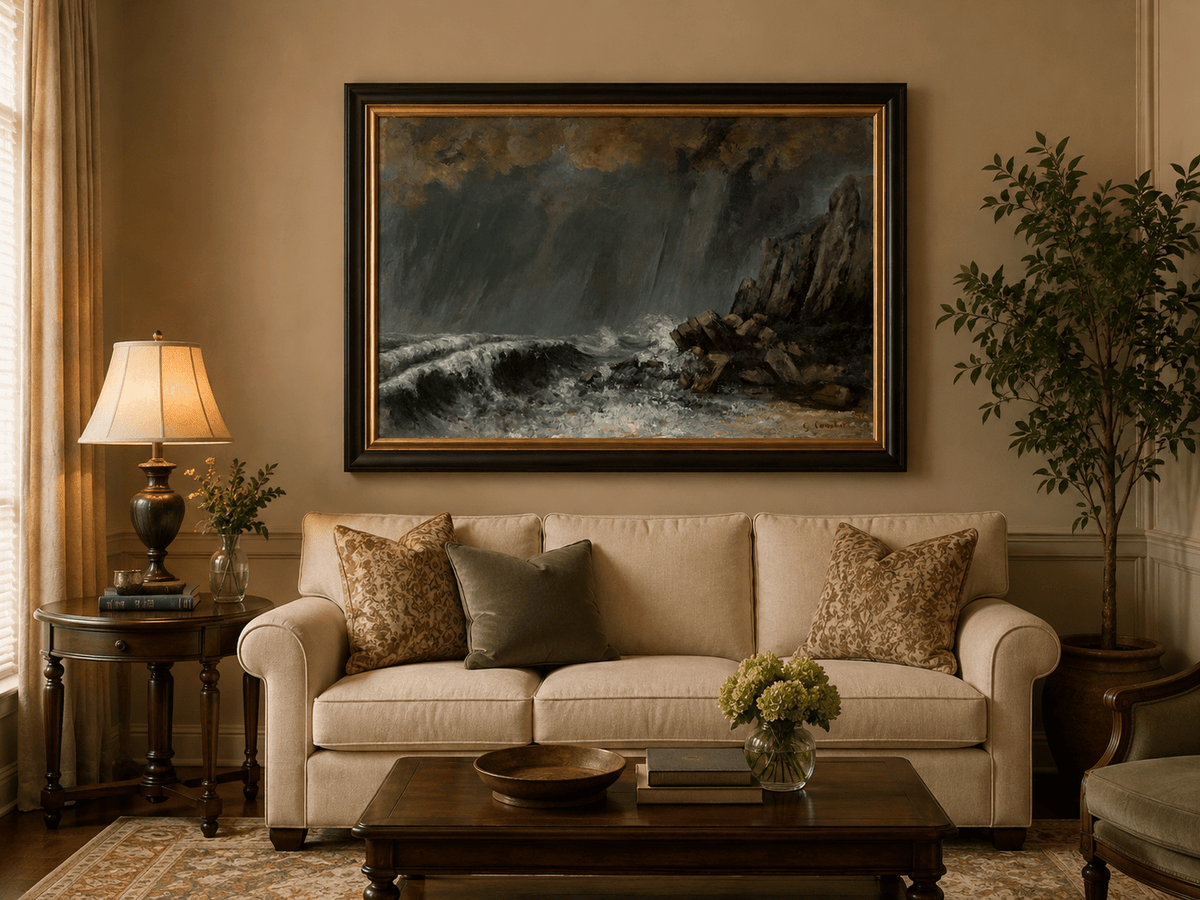 Landscape Oil Painting - Stormy Sea Cliffs and Crashing Waves