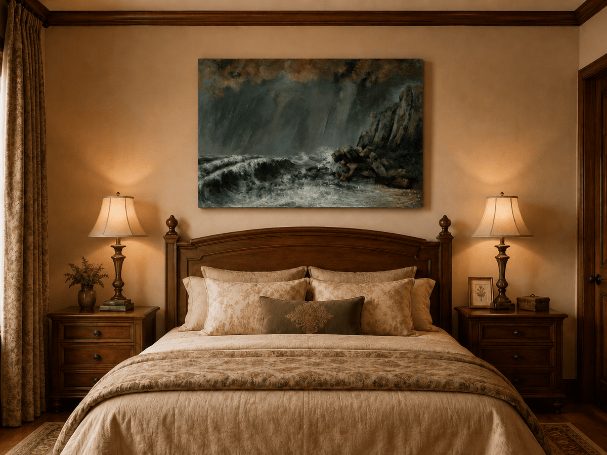 Landscape Oil Painting - Stormy Sea Cliffs and Crashing Waves