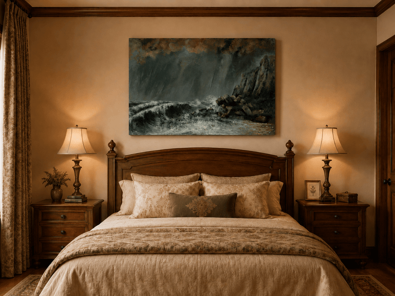 Landscape Oil Painting - Stormy Sea Cliffs and Crashing Waves