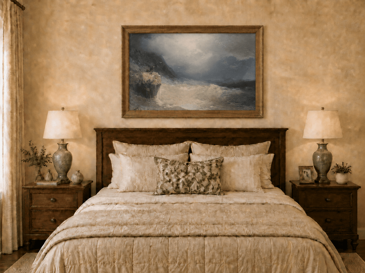 Landscape Oil Painting - Stormy Sea Cliffs, Crashing Waves