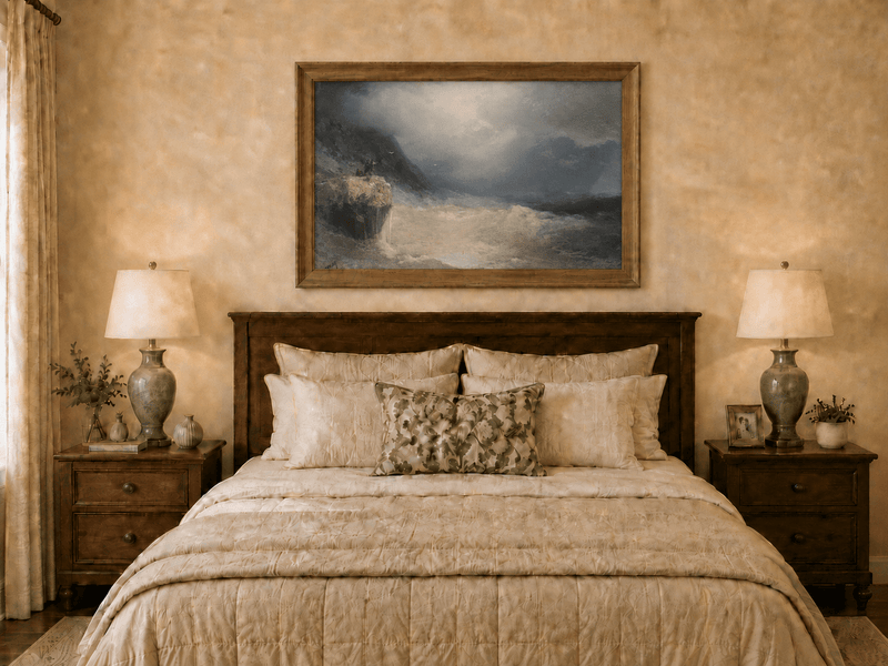 Landscape Oil Painting - Stormy Sea Cliffs, Crashing Waves