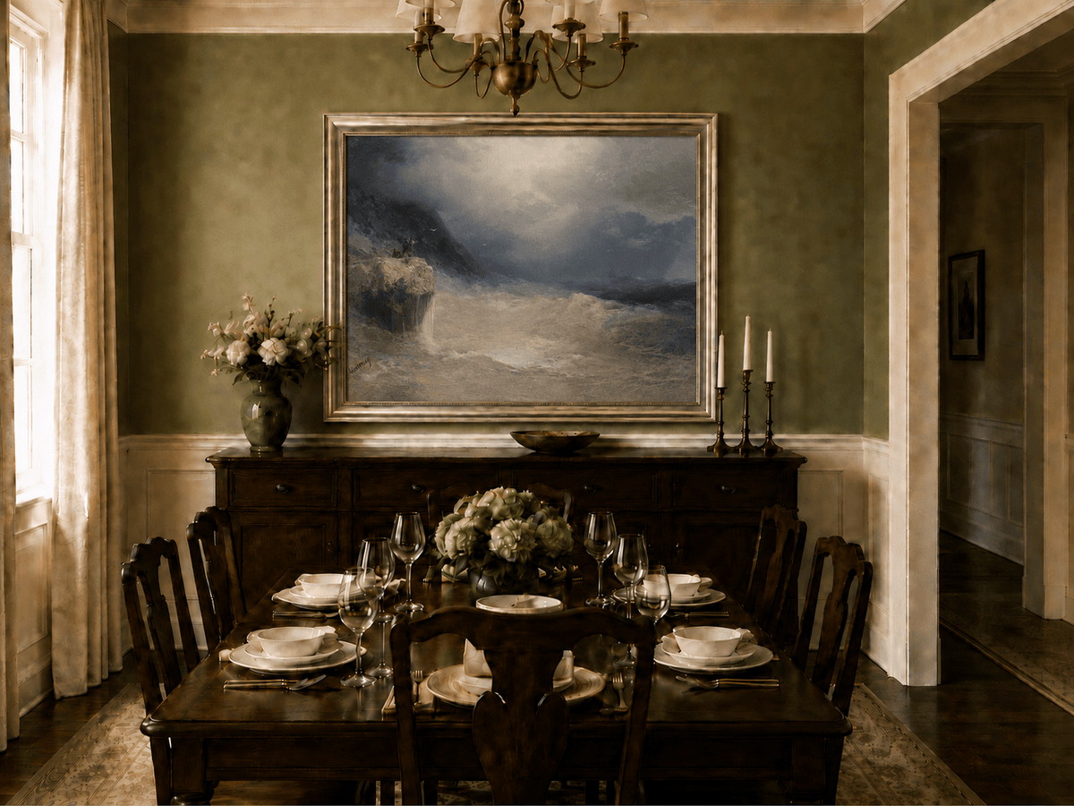 Landscape Oil Painting - Stormy Sea Cliffs, Crashing Waves