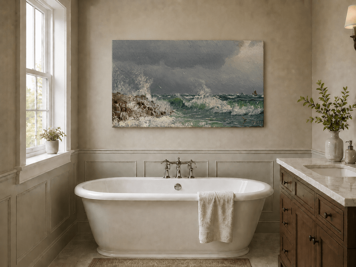 Landscape Oil Painting - Stormy Sea Crashing Waves - Hand-Painted