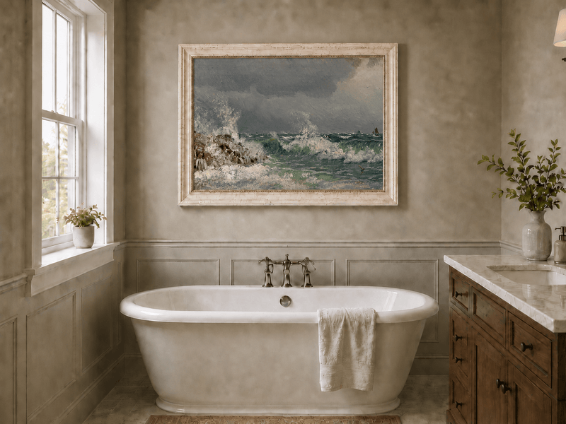 Landscape Oil Painting - Stormy Sea Crashing Waves - Hand-Painted