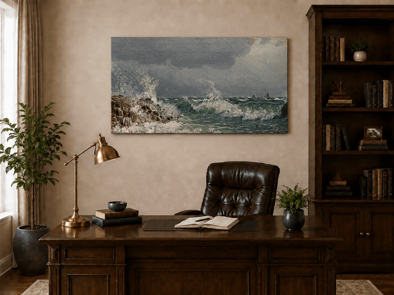 Landscape Oil Painting - Stormy Sea Crashing Waves - Hand-Painted