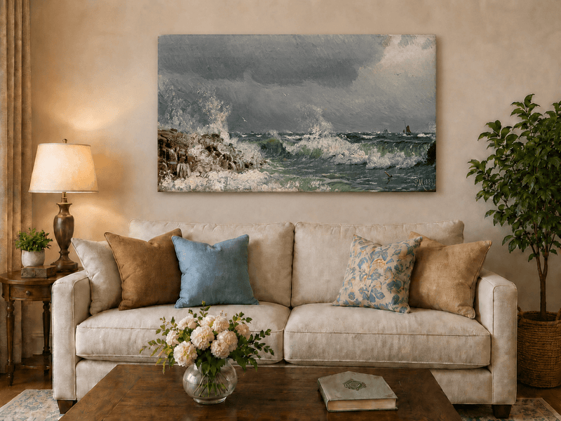 Landscape Oil Painting - Stormy Sea Crashing Waves - Hand-Painted