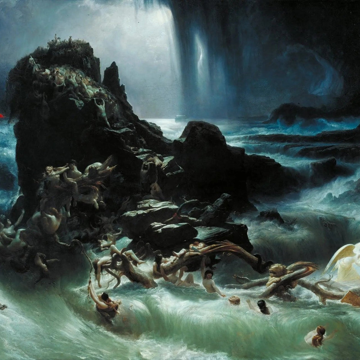 Landscape Oil Painting - Stormy Sea with Figures & Rock - Oil Painting Haven