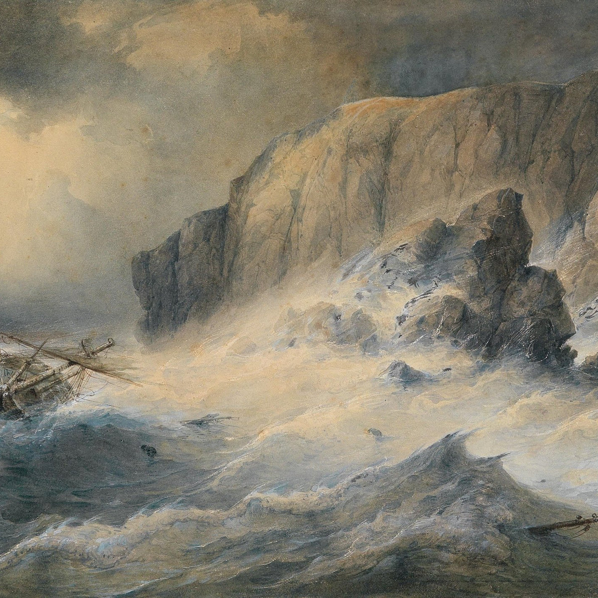 Landscape Oil Painting - Stormy Seas, Cliffs & Stranded Ship - Oil Painting Haven