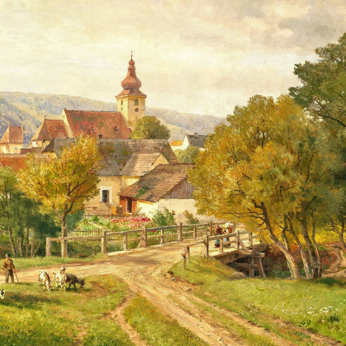 Landscape Oil Painting - Summer Meadow and Flower Pickers - Oil Painting Haven
