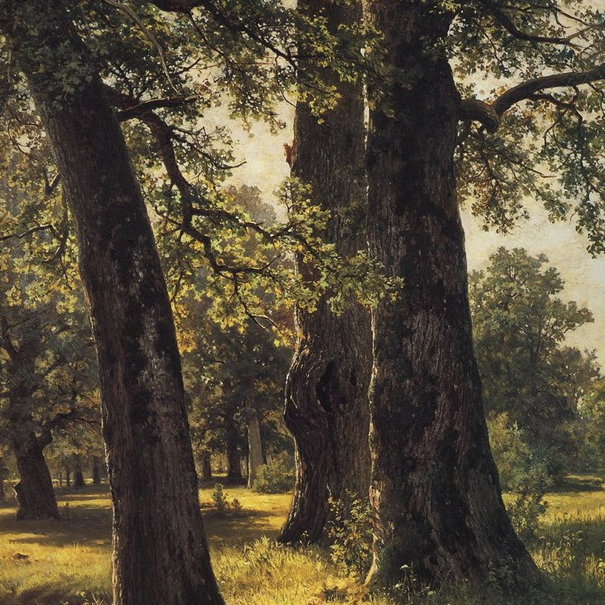 Landscape Oil Painting - Sunlit Forest with Ancient Trees - Oil Painting Haven