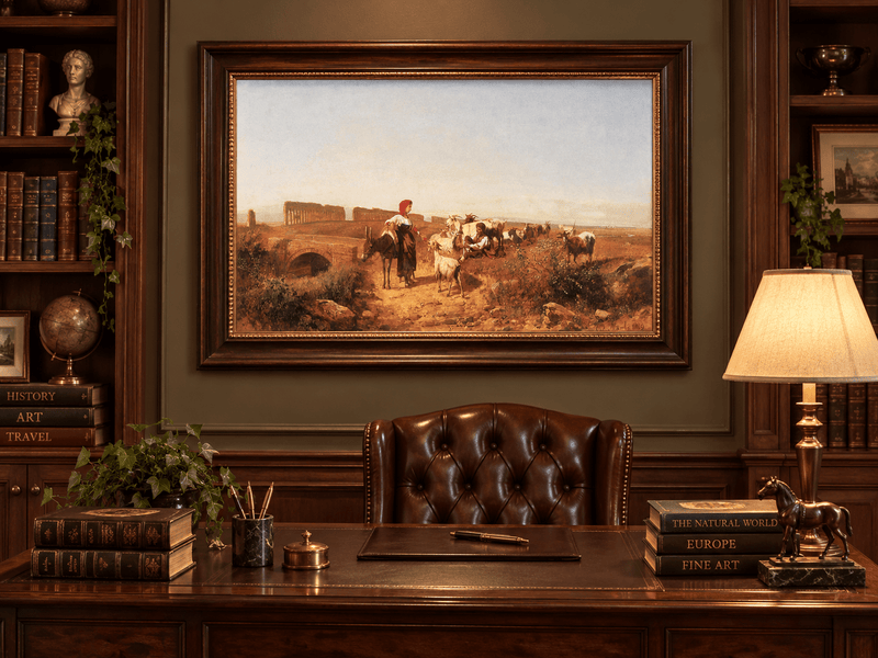 Landscape Oil Painting - Sunlit Italian Landscape with Goats