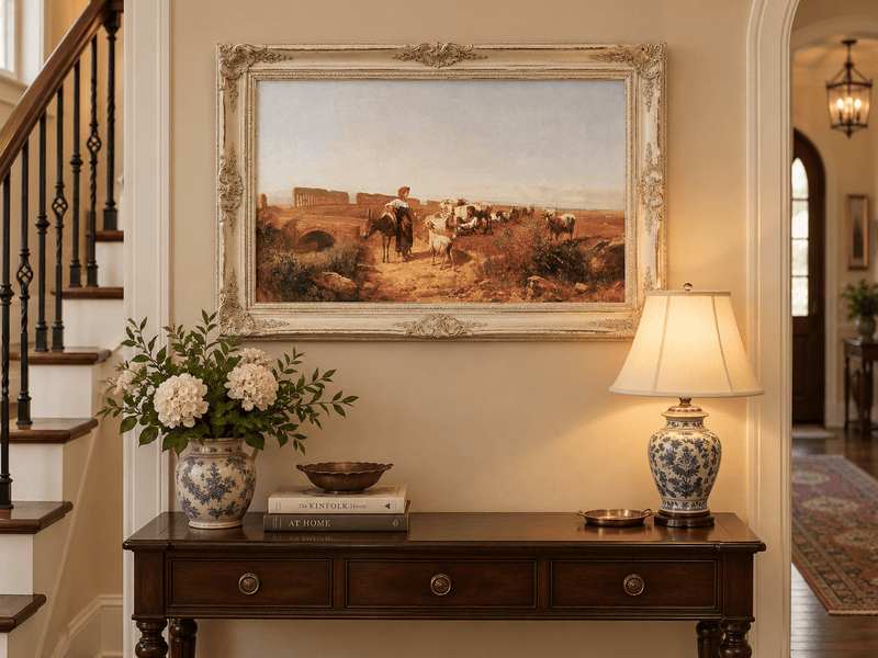 Landscape Oil Painting - Sunlit Italian Landscape with Goats