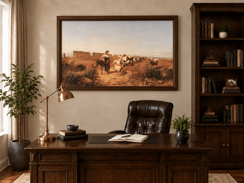 Landscape Oil Painting - Sunlit Italian Landscape with Goats