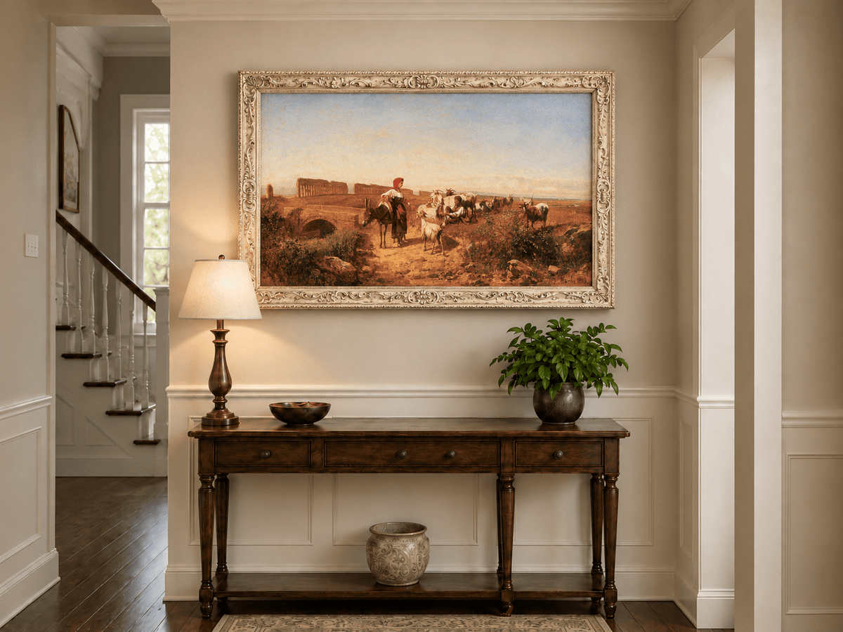 Landscape Oil Painting - Sunlit Italian Landscape with Goats