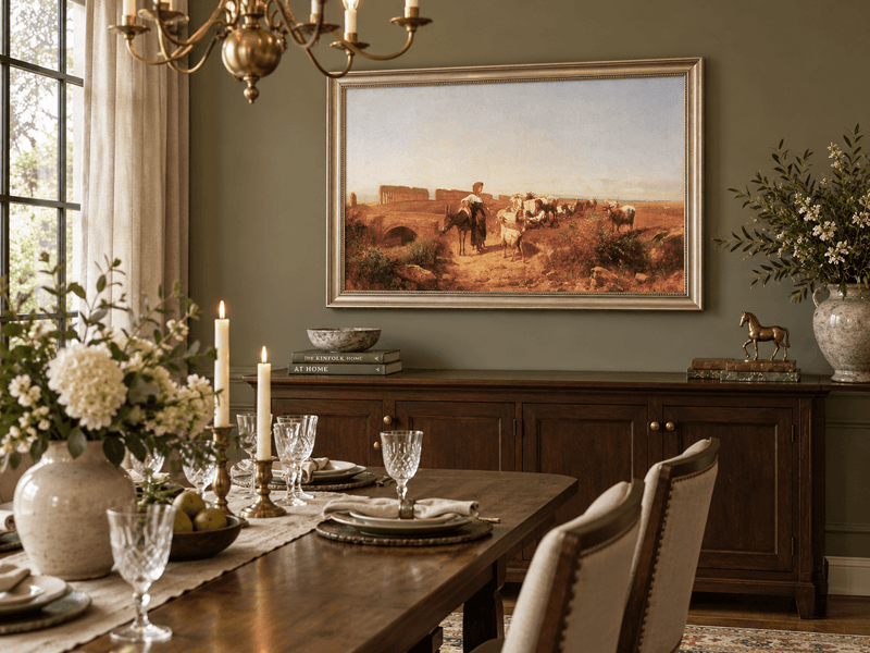 Landscape Oil Painting - Sunlit Italian Landscape with Goats