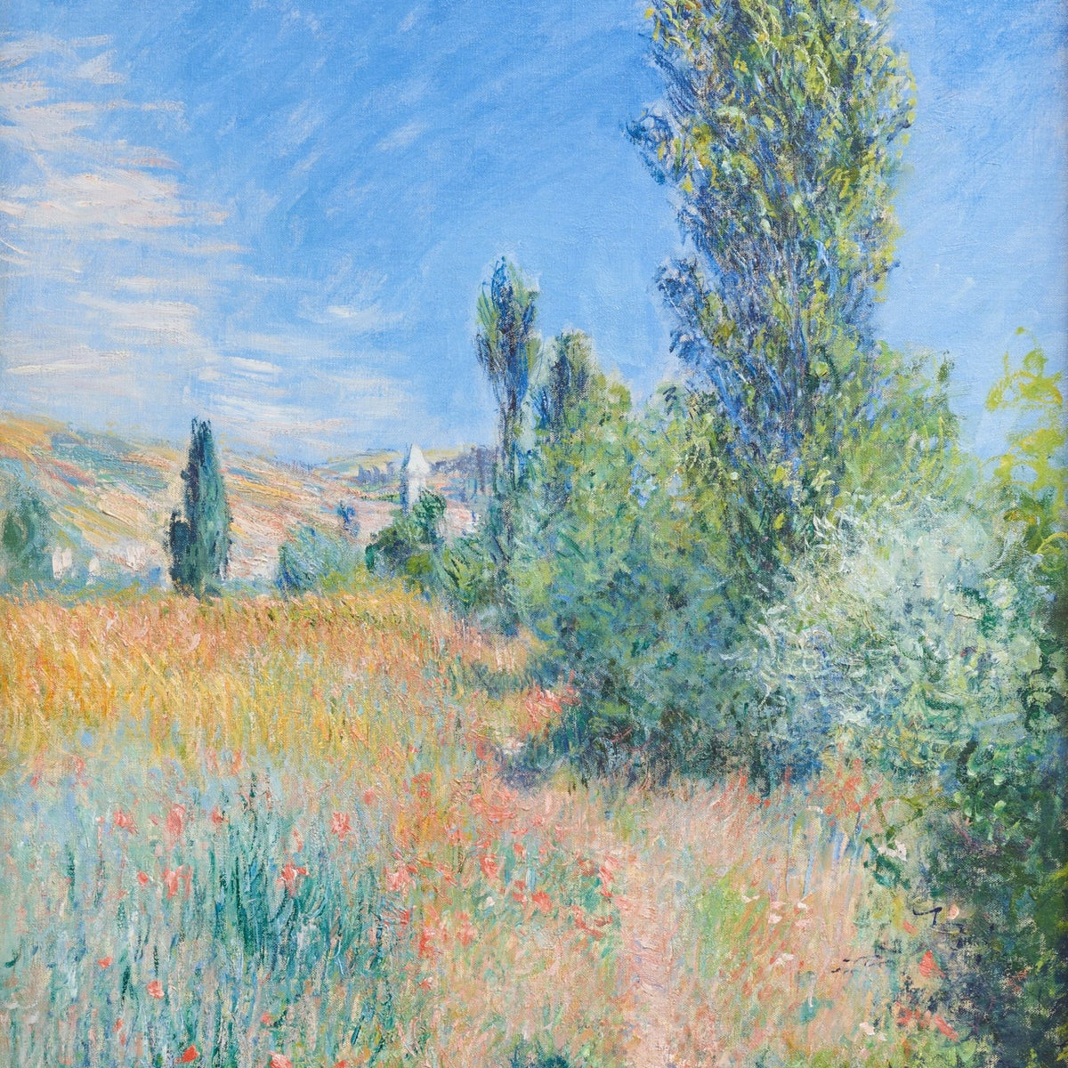 Landscape Oil Painting - Sunlit Meadow with Wildflowers and Trees - Oil Painting Haven