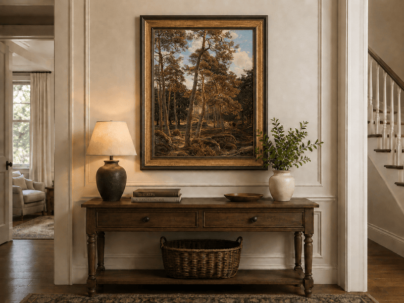 Landscape Oil Painting - Sunlit Pine Forest with Cattle