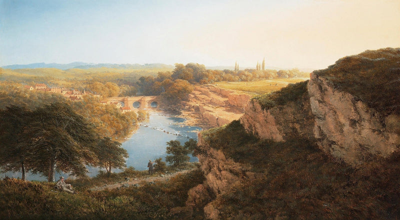 Landscape Oil Painting - Sunlit River Valley, Stone Bridge & Rural Village - Oil Painting Haven