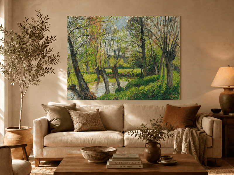 Landscape Oil Painting - Sunlit Riverside Grove in Spring