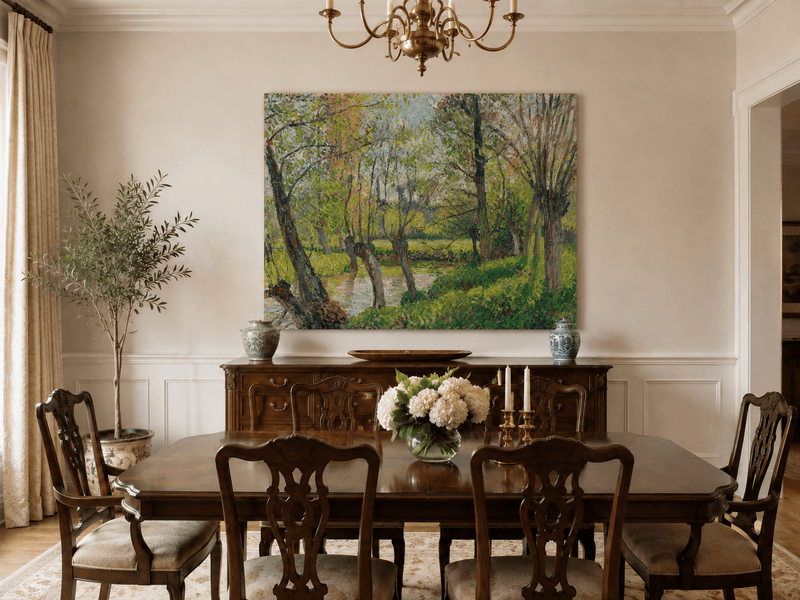 Landscape Oil Painting - Sunlit Riverside Grove in Spring